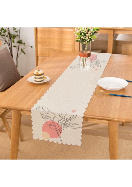 Karakalem Yaprak Çizimli Özel Tasarım Dekoratif Runner