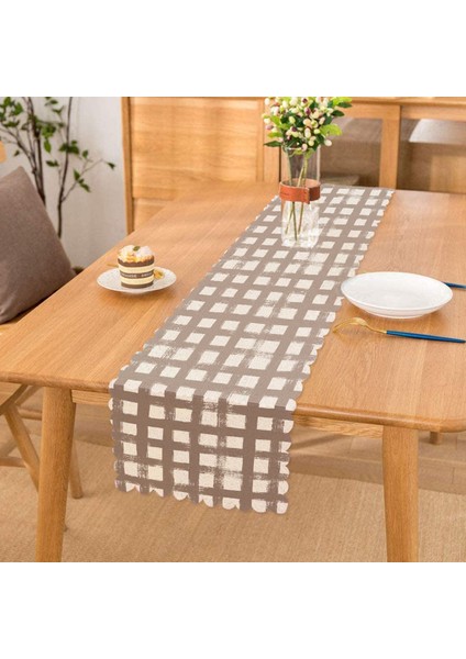 Vizon Zeminde Geometrik Kare Motifli Dekoratif Runner