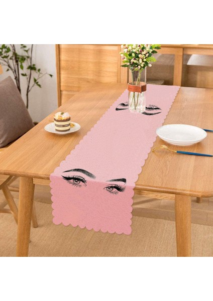 Pembe Zeminde Kirpik Motifli Özel Tasarım Runner