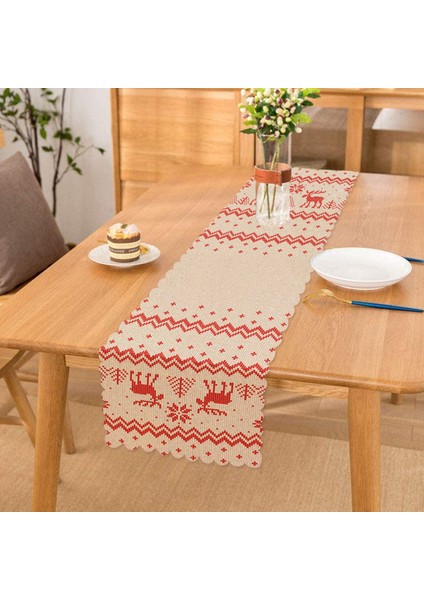 Kanaviçe Motifli Yılbaşı Temalı Dijital Baskılı Özel Tasarım Runner