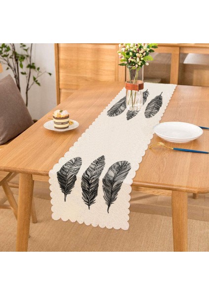 Karakalem Tüy Desenli Dikital Baskılı Modern Özel Tasarım Runner