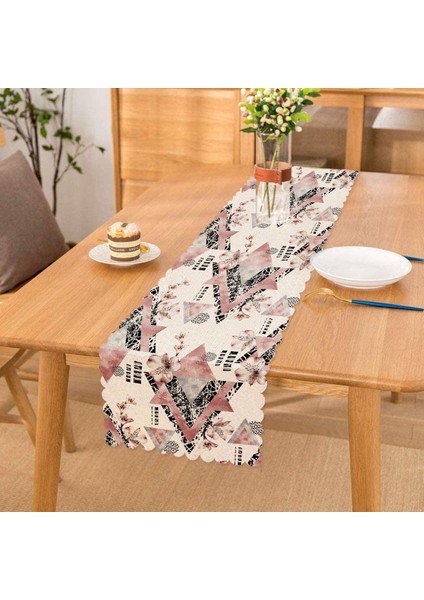 Geometrik Desenli Çiçekli Dijital Baskılı Özel Tasarım Runner