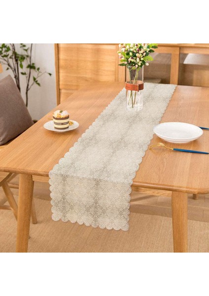 Gümüş Renk Damask Desenli Modern Runner