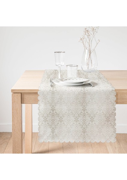Gümüş Renk Damask Desenli Modern Runner