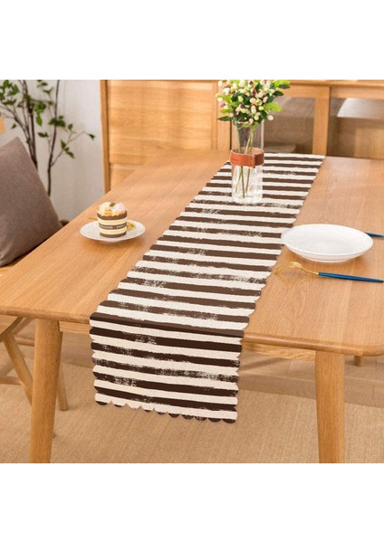 Kahve Çizgili Motifli Dekoratif Modern Runner