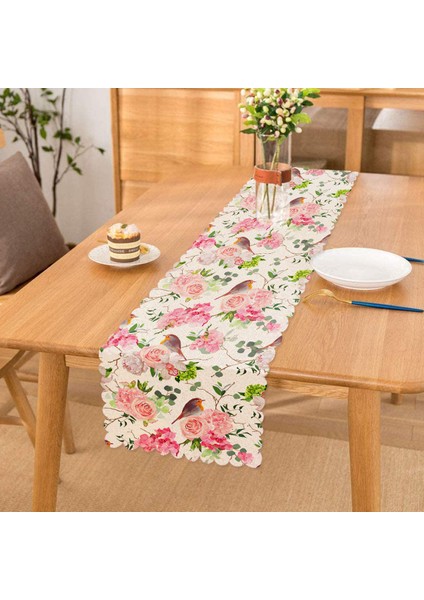 Renkli Kuş Motifli Baskılı Dijital Baskılı Runner