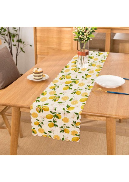 Limon Desenli İlkbahar Renkleri Dijital Baksılı Runner