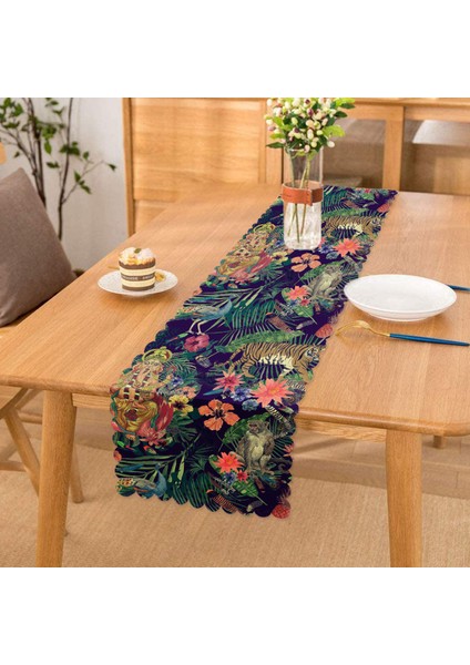 Lacivert Zeminli Amazon Ormanları Temalı Modern Özel Tasarım Runner
