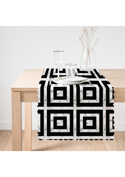 Mermer Zeminli Siyah Geometrik Desenli Modern Özel Tasarım Runner fiyatları
