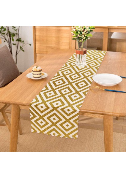 Altın Renkli Geometrik Desenli Özel Tasarım Runner