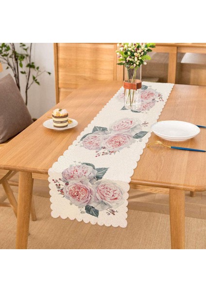 Soluk Çiçek Motifli Modern Baskılı Runner