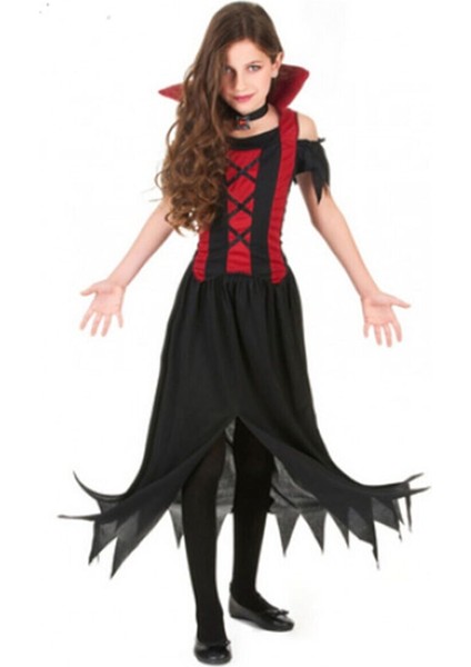 Kız Çocuk Siyah Drakula Cadılar Bayramı Kostümü