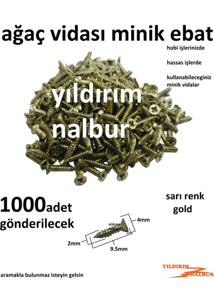Ağaç Vidası Mini Sarı Altın Renk 1000 Adet Bin Adet Tavla Menteşe Vidası