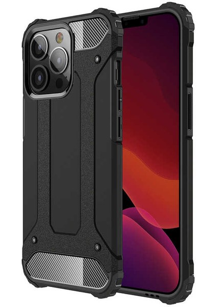 Caseworld Apple iPhone 13 Pro Max Kapak Çift Katmanlı Zırh Tank Kılıf - Siyah