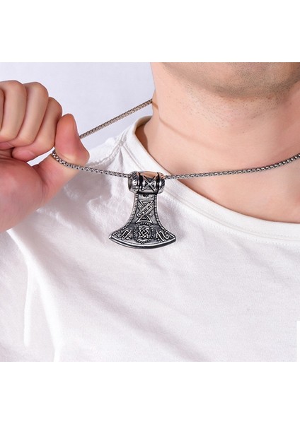 Vintage Nordic Viking Lun Un Balta Çelik Kolye
