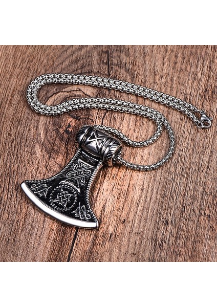 Vintage Nordic Viking Lun Un Balta Çelik Kolye