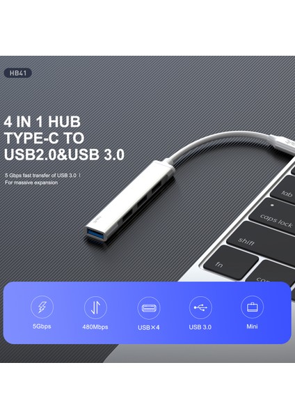 HB41 Type-C Hub 4 Port USB 3.0 Çoklayıcı Dönüştürücü - 5gbps