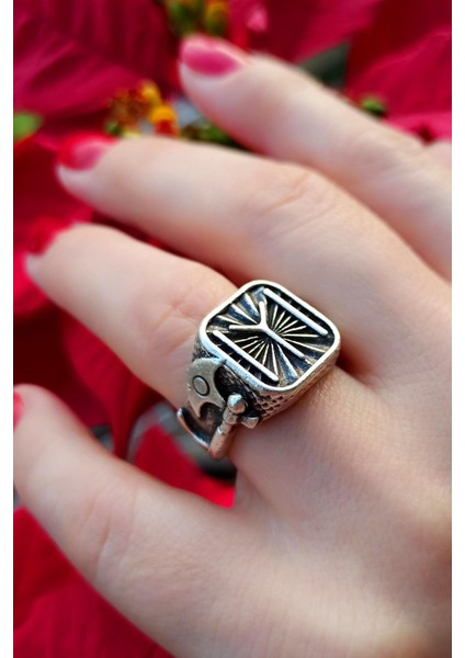 Antik Gümüş Kaplama Kayı Boyu Şekilli El Yapımı Ayarlanabilir Yüzük