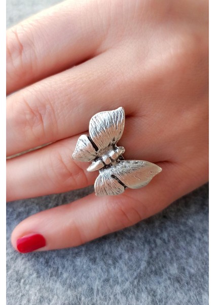 Antik Gümüş Kaplama Kelebek Şekilli El Yapımı Ayarlanabilir Yüzük fiyatları