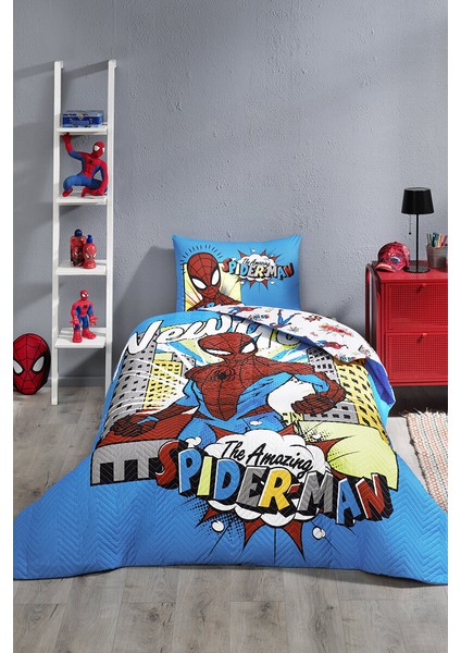 Spiderman Newyork Tek Kişilik Disney Lisanslı Lastikli Fitted Çarşaf Kapitone Çocuk Nevresim