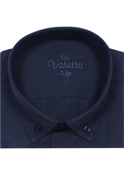 Erkek Lacivert Büyük Beden Yaka Düğmeli Uzun Kollu Düz Klasik Erkek Gömlek modelleri