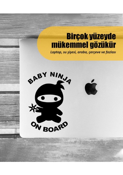 | Baby Ninja On Board | Araba Laptop Duvar Folyo Sticker 10 x 13 cm