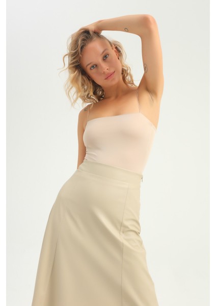 Ince Askılı Bodysuit Bej
