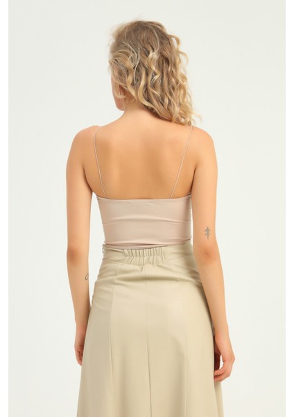 Ince Askılı Bodysuit Bej