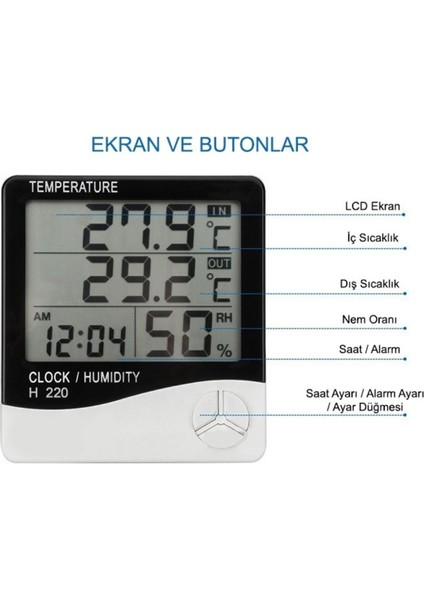 Oem H220 Iç Ortam Nem ve Sıcaklık, Dış Ortam Sıcaklık Ölçer Htc-2