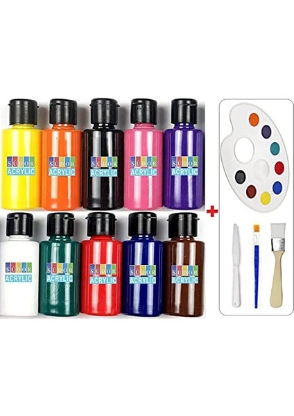 Akrilik Boya Seti 10 x 40 ml + Zemin Fırça + Palet + Spatül