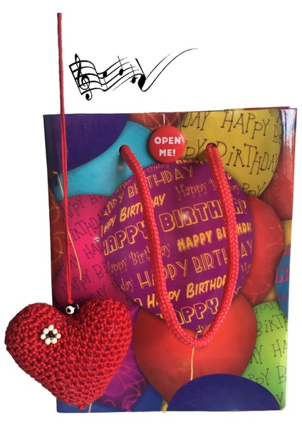 Müzikli Çanta Doğum Günü & Amigurumi Kalp Kırmızı