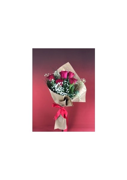 - Cömert - 5 Kırmızı Gül Buketi - Aranjman Kesme Canlı Çiçek