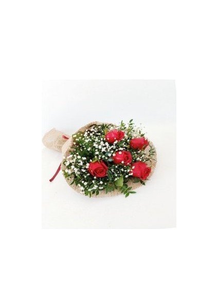 - Biricik - 5 Kırmızı Gül Buketi - Aranjman Kesme Canlı Çiçek