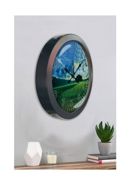 Salon Ofis Duvar Saati Gri Metal Çerçeve 36 cm