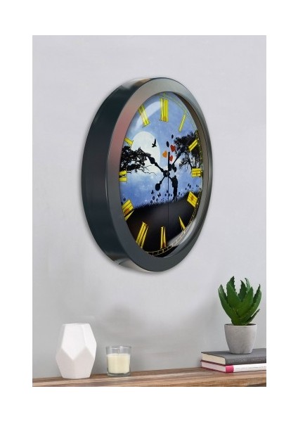 Salon Ofis Duvar Saati Gri Metal Çerçeve 36 cm