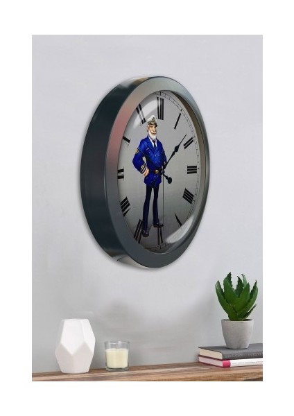 Gemici Kaptan Salon Ofis Duvar Saati Gri Metal Çerçeve 36 cm