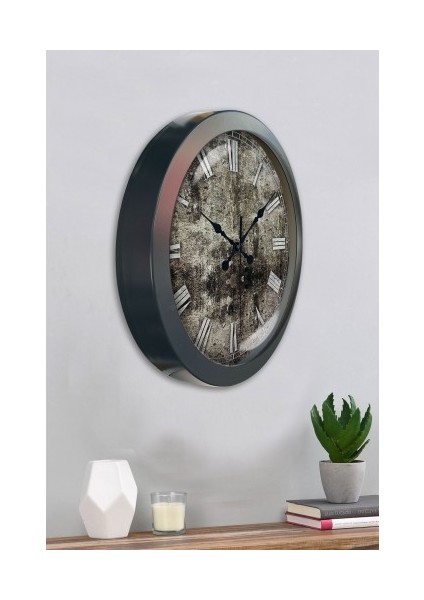 Salon Ofis Duvar Saati Gri Metal Çerçeve 36 cm