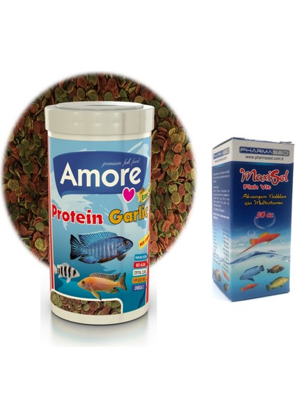 Elite Protein Garlic 250 ml Kutu Balık Yemi + Fishvit Vitamin 30 cc