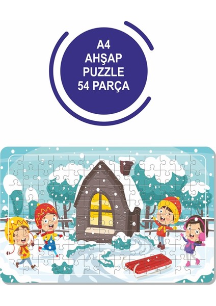 Yeni Yıl ve Karda Oyun Keyfi A4 54 Parça Puzzle, Oyuncak, Yapboz
