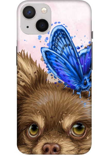 Apple Iphone 13 Kılıf Köpek Kelebek Baskılı Desenli Silikon Kılıf A++-8316