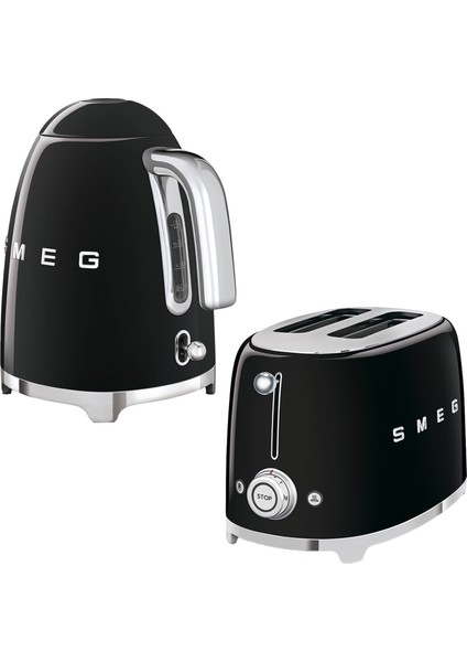 Smeg Siyah Kettle ve 1x2 Ekmek Kızartma Makinesi Seti