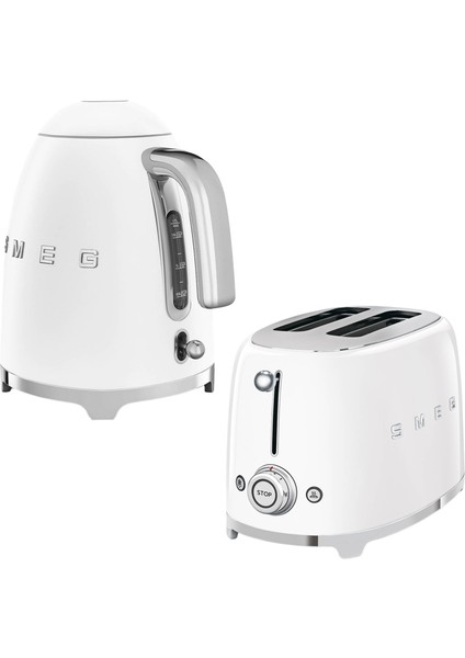 Smeg Beyaz Kettle ve 1x2 Ekmek Kızartma Makinesi Seti