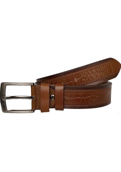 Deri Desenli Premium Kahverengi Kot Spor Kemer 4.5 cm modelleri