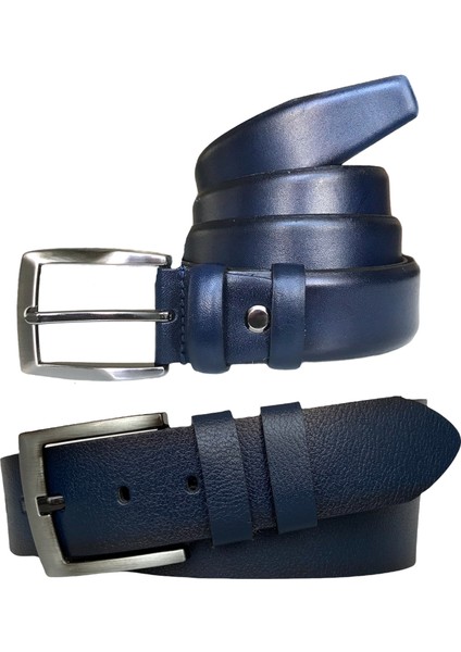 Deri 2'li Lacivert Set 45 cm Kot Spor Kemer & 35 cm Kumaş Pantolon Kemeri