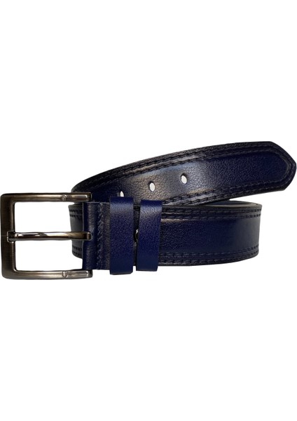Deri Çift Dikiş Baskı Desenli Premium Lacivert Kot Spor Kemer 4.5 cm fiyatları
