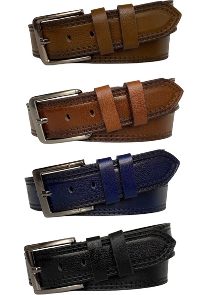 Deri Desenli Premium 4'lü Set Siyah Kahverengi Lacivert Taba Kot Spor Kemer 4.5 cm