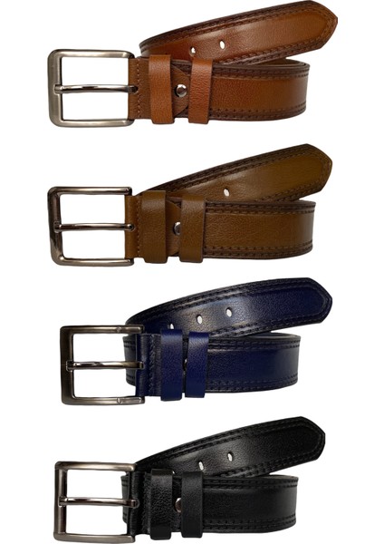 Deri Desenli Premium 4'lü Set Siyah Kahverengi Lacivert Taba Kot Spor Kemer 4.5 cm fiyatları