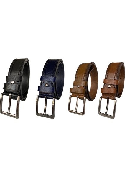 Deri Desenli Premium 4'lü Set Siyah Kahverengi Lacivert Taba Kot Spor Kemer 4.5 cm modelleri