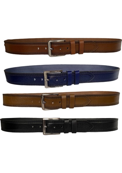 Deri Desenli Premium 4'lü Set Siyah Kahverengi Lacivert Taba Kot Spor Kemer 4.5 cm fırsatları