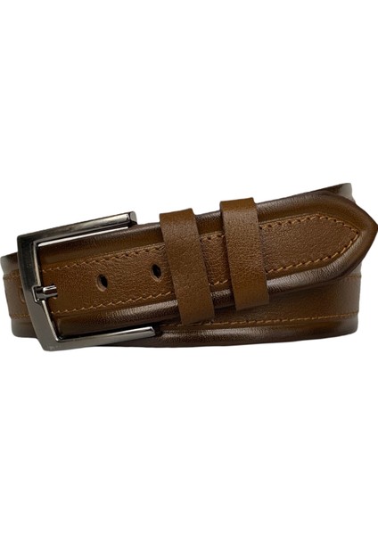 Deri Desenli Premium Taba Kot Spor Kemer 4.5 cm